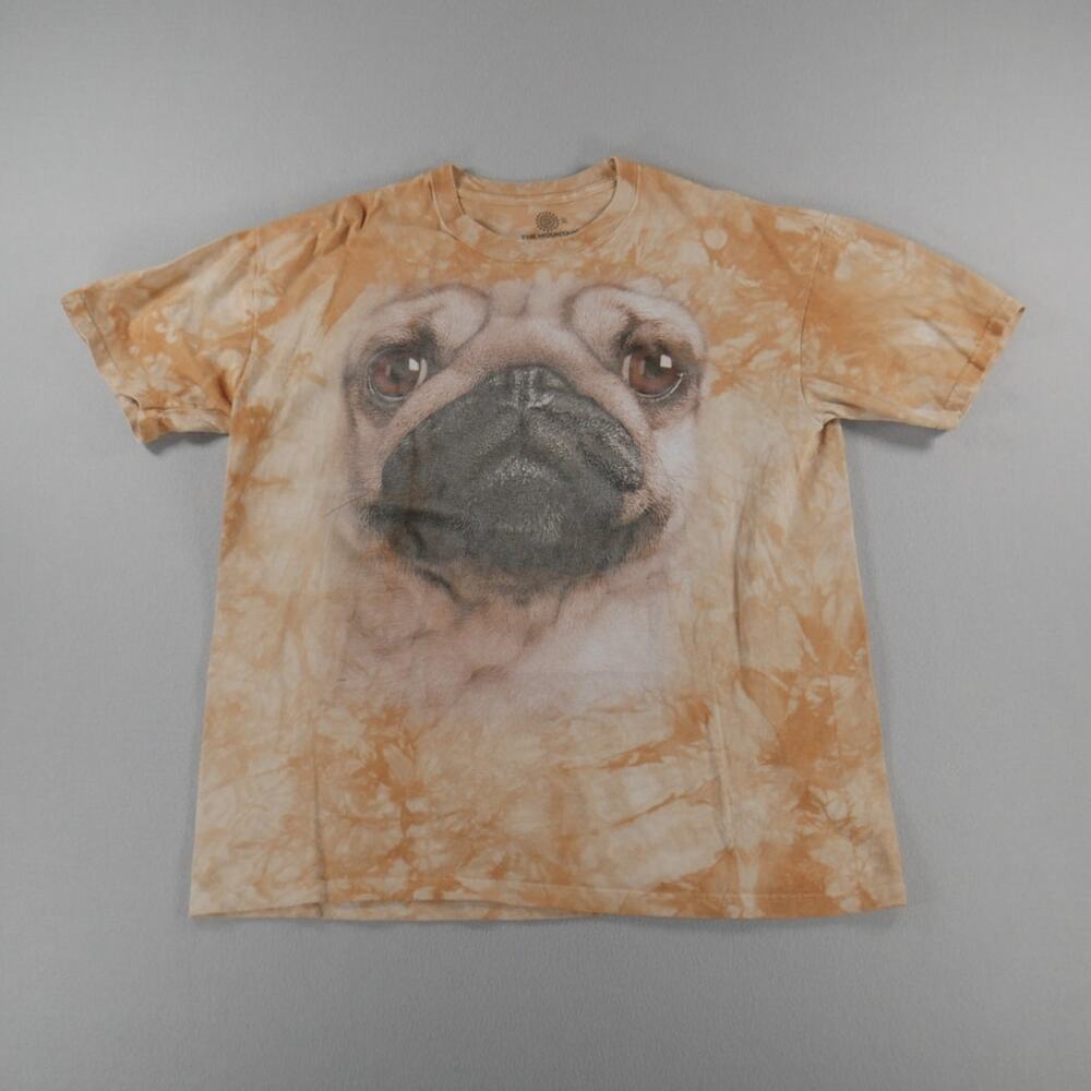 The Mountain Big Face Pug Dog Tie Dye Graphic Mens Size XL Tan/Brown Animal